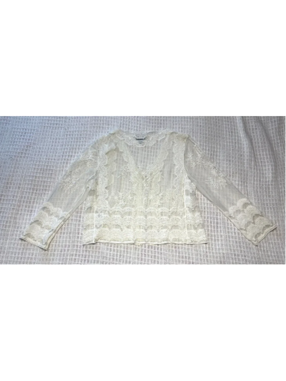 Rabbit Rabbit Rabbit Vintage Off-White Sheer Lace Cropped Shrug Cardigan MED EUC - Picture 5 of 11